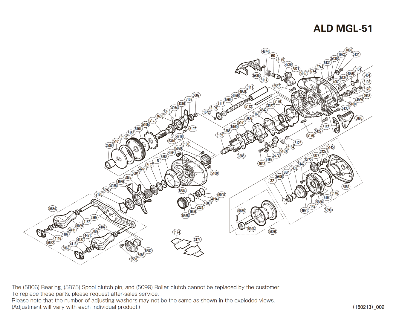 Aldebaran 51 MGL Left-handed Reel Spare Parts