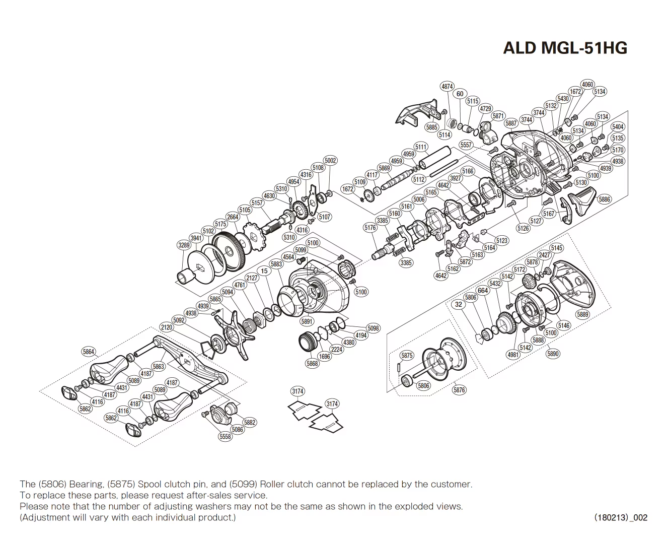 Aldebaran 51 MGL HG Left-handed Reel Spare Parts
