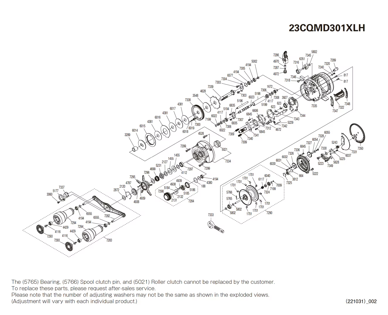 Peças de reposição para Calcutta Conquest 301 MD XG Canhoto Long Handle