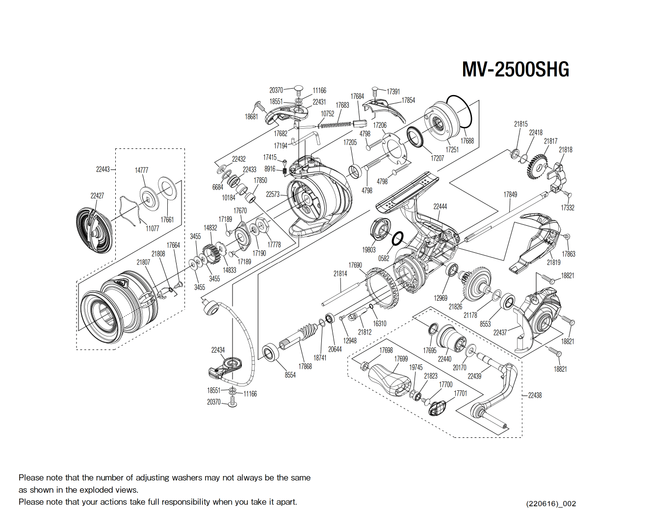 Miravel 2500S HG Reel Spare Parts