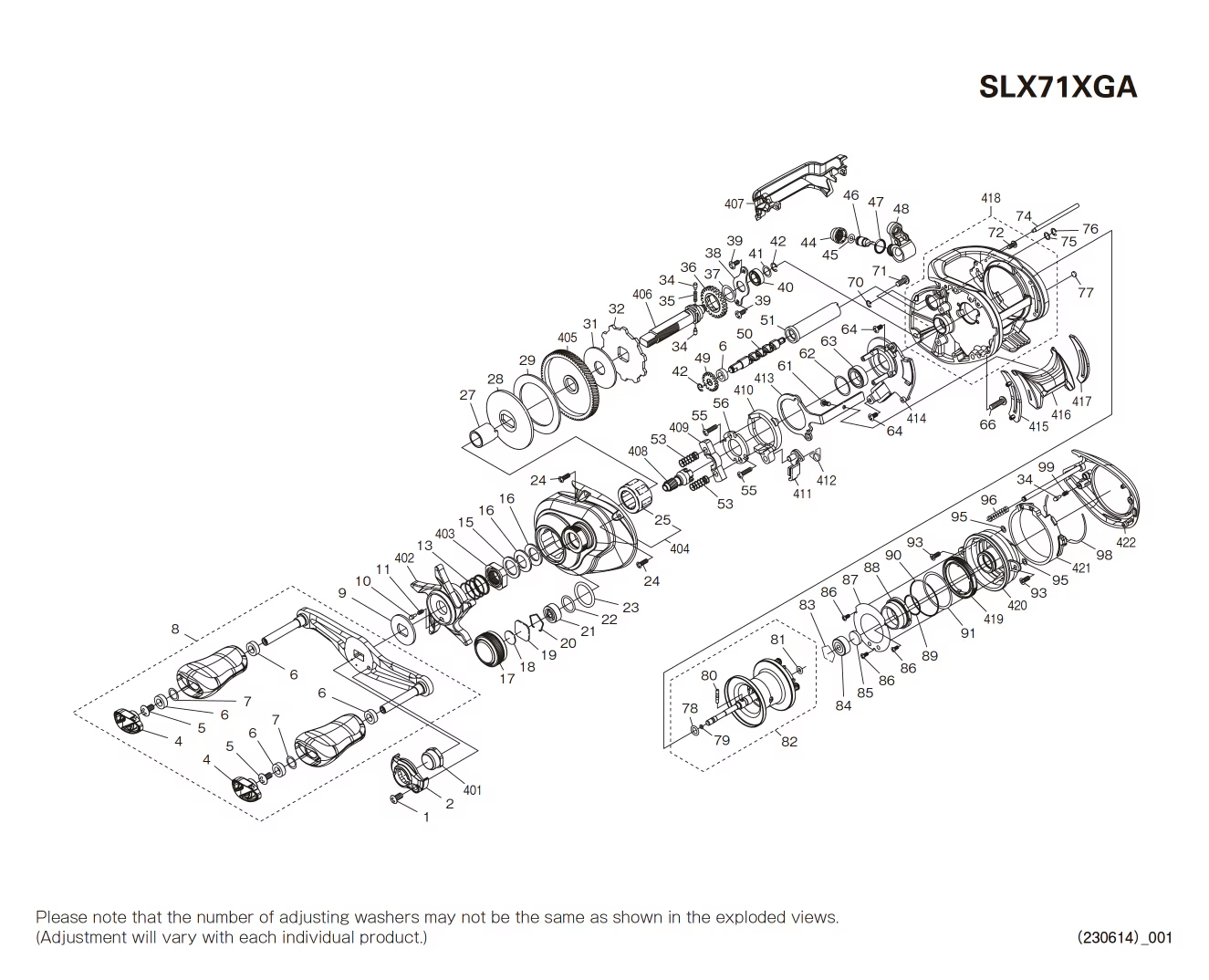 SLX 71 XG A left-handed Reel Spare Parts