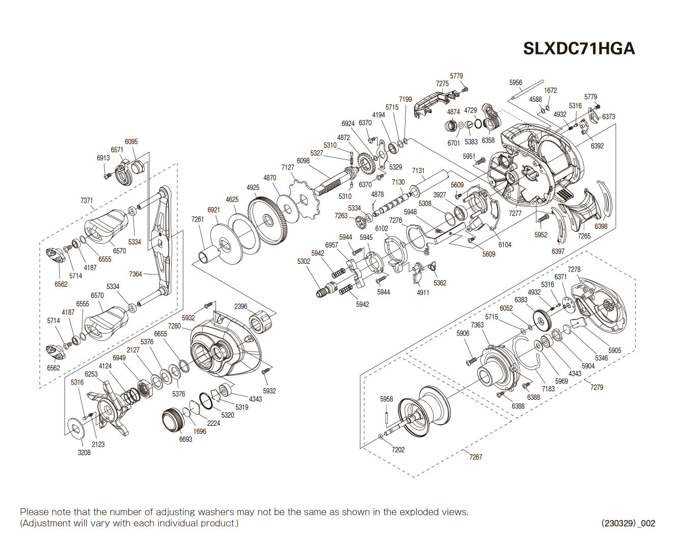 SLX 71 DC A HG left-handed Reel Spare Parts