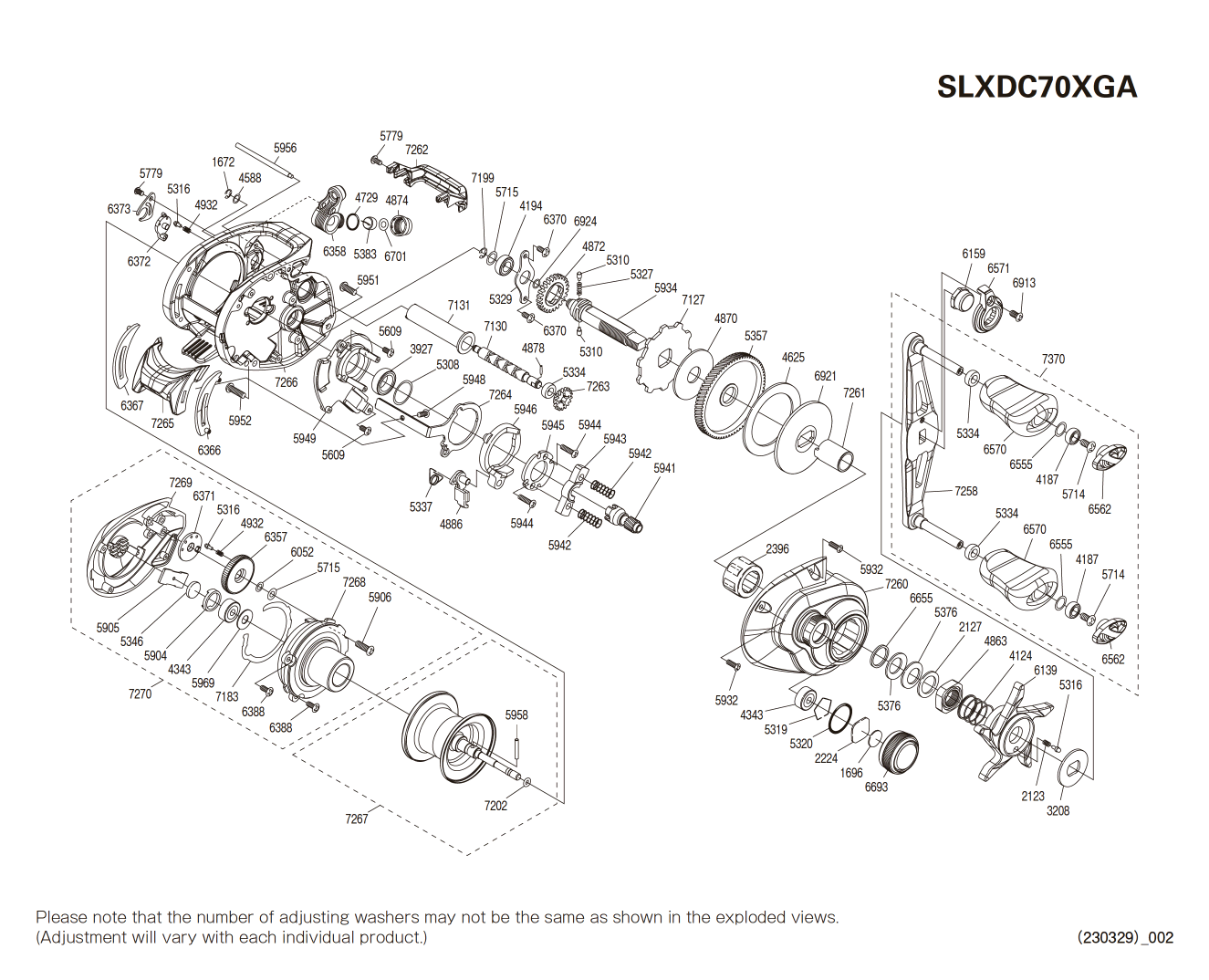SLX 70 DC A XG right-handed Reel Spare Parts