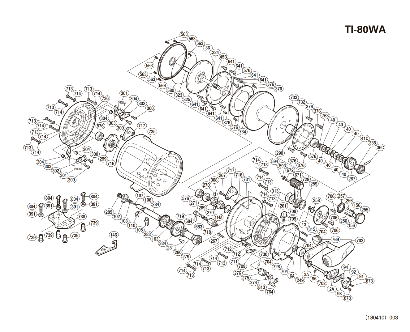 Onderdelen voor Tiagra 80lb A W rechtshandig molens