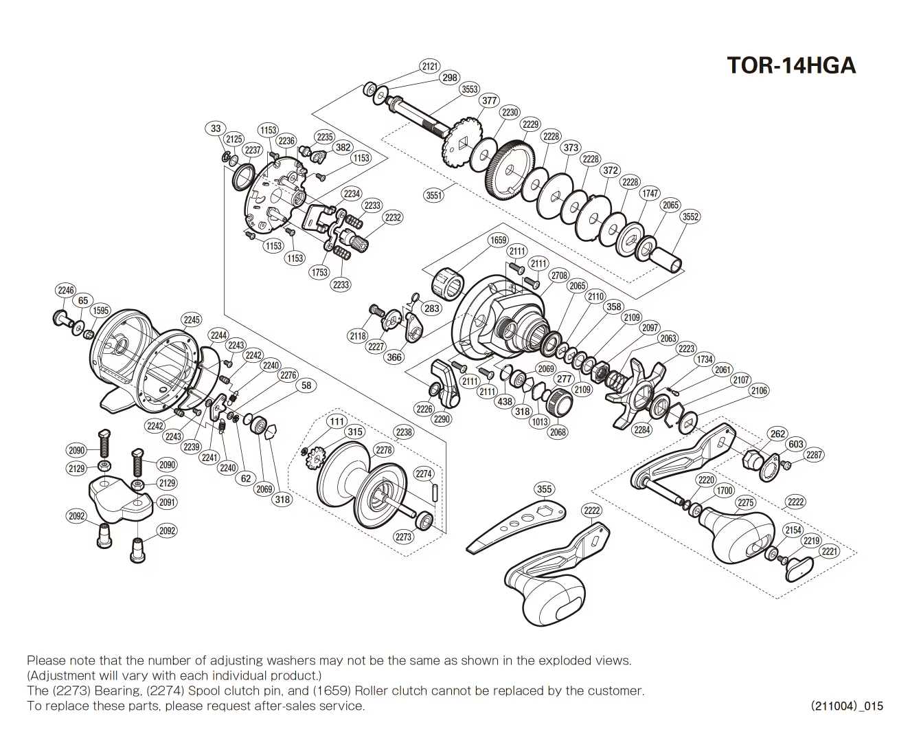 Torium 14lb A HG Right-handed Reel Spare Parts