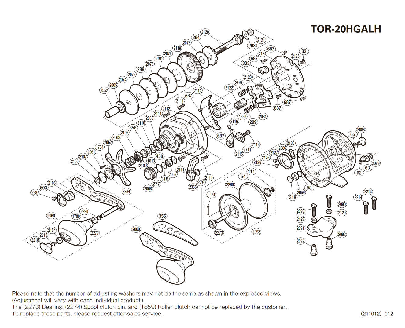 Onderdelen voor Torium 20lb A HG Linkshandig molens