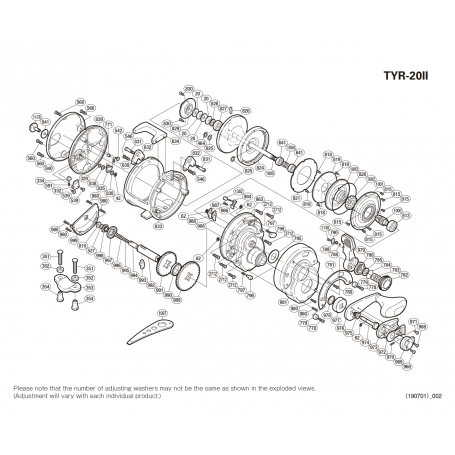 Onderdelen voor Tyrnos 20lb 2-Speed rechtshandig molens